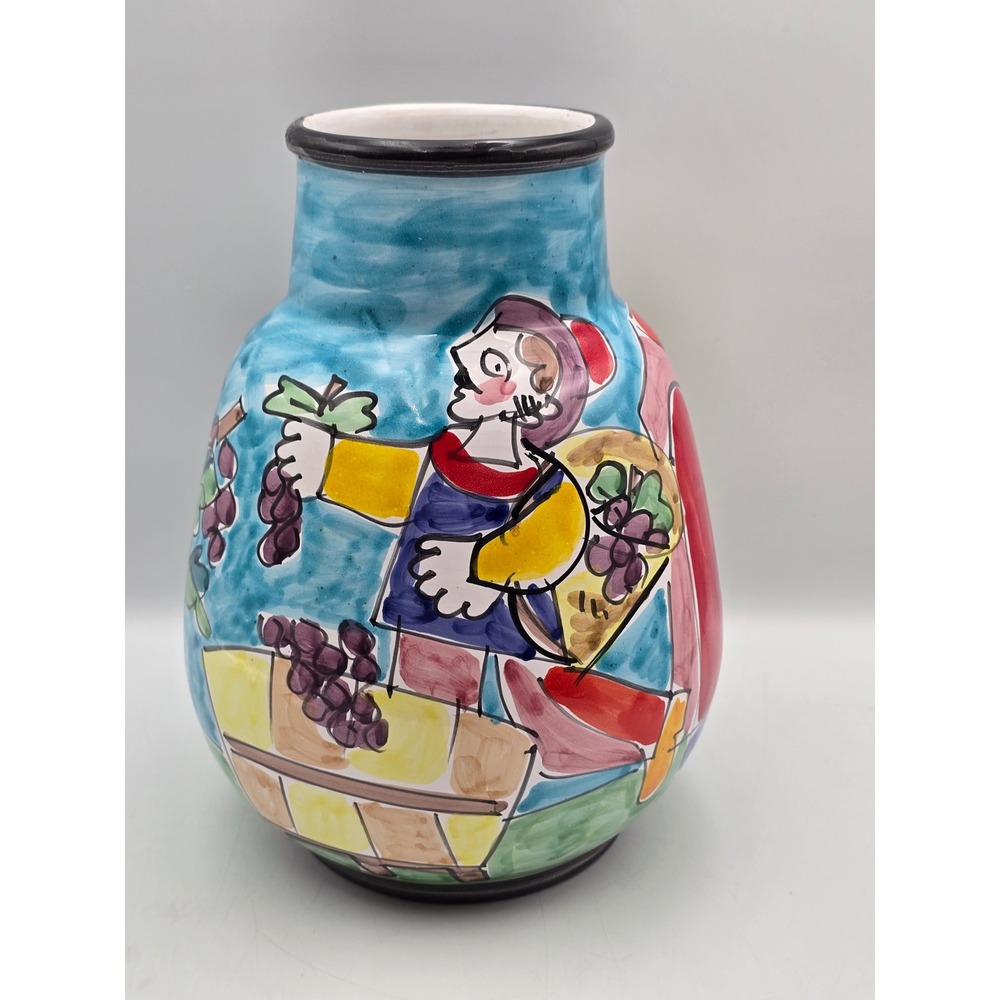 Vintage La Musa Italy Art Pottery Vase Mid Century De Simone Style Grape Harvest